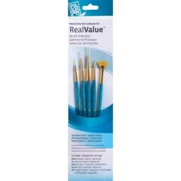 Princeton RealValue Brush Set, Gold Taklon Bristles, Short Handle Mixed Media Paintbrush, Blue, 4 Pieces
