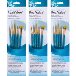Princeton RealValue Brush Set, Gold Taklon Bristles, Short Handle Mixed Media Paintbrush, Blue, 4 Per Set, 3 Sets