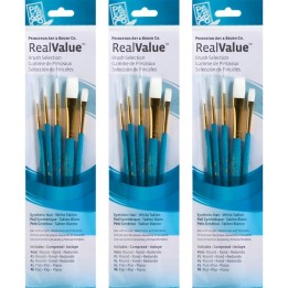Princeton RealValue Brush Set, White Taklon Bristles, Short Handle Mixed Media Paintbrush, Blue, 5 Per Set, 3 Sets