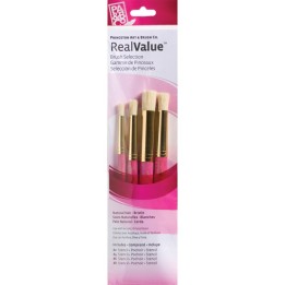 Princeton RealValue Stencil Brush Set, Natural Bristles, Short Handle Mixed Media Paintbrush, Pink, 4 Pieces