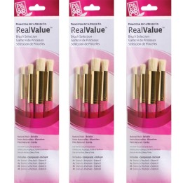 Princeton RealValue Stencil Brush Set, Natural Bristles, Short Handle Mixed Media Paintbrush, Pink, 4 Per Set, 3 Sets