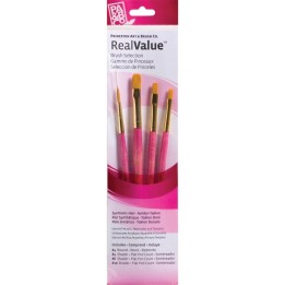 Princeton RealValue Brush Set, Gold Taklon Bristles, Short Handle Mixed Media Paintbrush, Pink, 4 Pieces