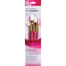Princeton RealValue Brush Set, White Taklon Bristles, Short Handle Mixed Media Paintbrush, Pink, 4 Pieces
