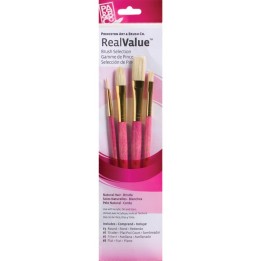 Princeton RealValue Brush Set, Natural Bristles, Short Handle Mixed Media Paintbrush, Pink, 4 Pieces