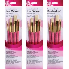 Princeton RealValue Brush Set, Natural Bristles, Short Handle Mixed Media Paintbrush, Pink, 4 Per Set, 3 Sets