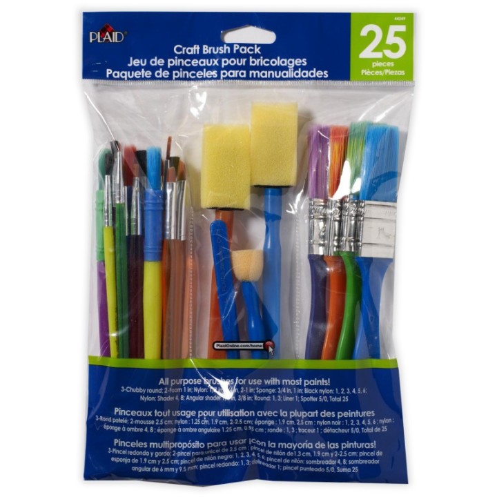 Plaid Craft Brush Pack, Assorted Shapes & Sizes, 25-Piece Set