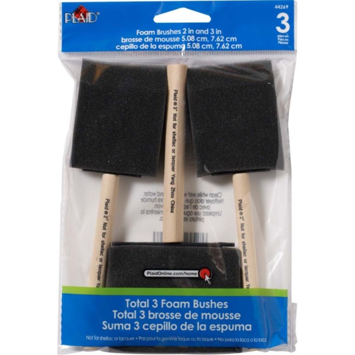 Plaid Foam Brushes, Two 2", One 3", 3-Piece Set