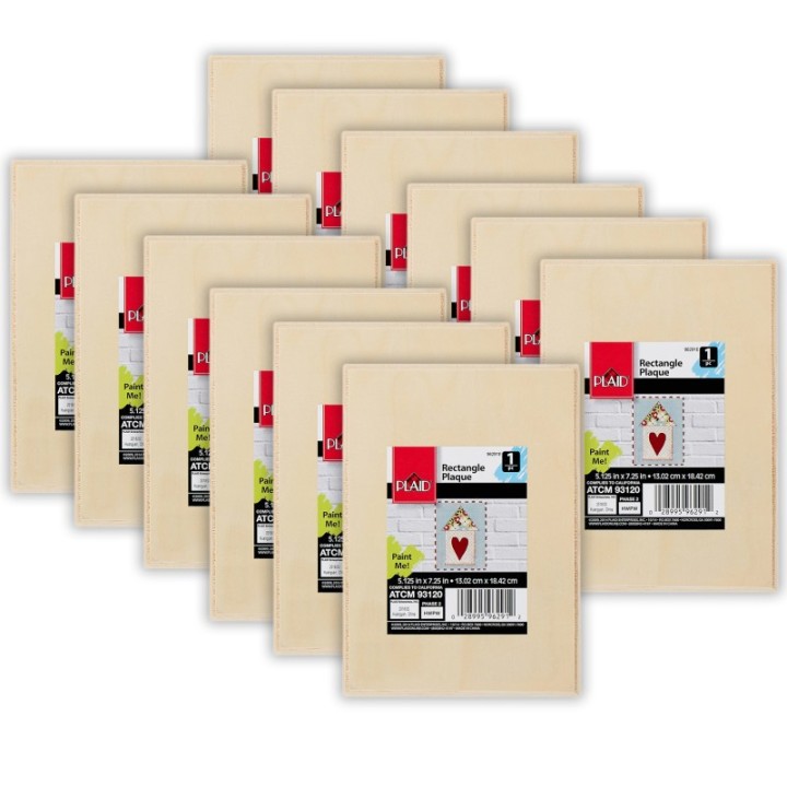 Plaid Wood Plaque, Rectangle, 7.25" x 5", Pack of 12