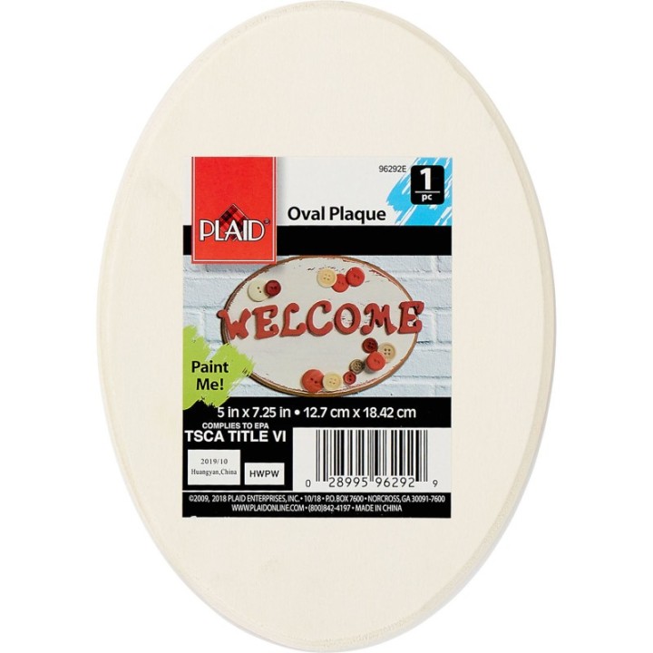 Plaid Wood Plaque, Oval, 7.25" x 5"