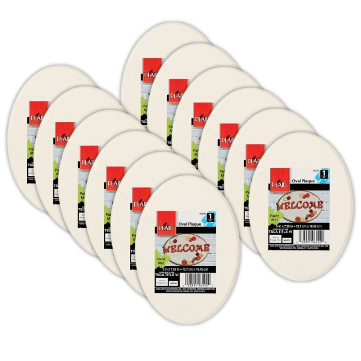 Plaid Wood Plaque, Oval, 7.25" x 5", Pack of 12