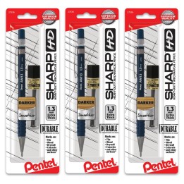 Pentel® Sharp HD Mechanical Pencil (1.3mm), Dark Blue Barrel, (1) Super Hi-Polymer Lead Refill, Pack of 3