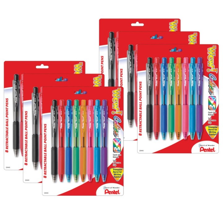 Pentel® WOW!™ Retractable Ball Point Pens, Assorted, 8 Per Pack, 6 Packs