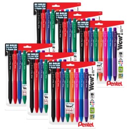Pentel® Wow! Retractable Ballpoint Pen, (1.4mm) Bold Line, Assorted Ink, 8 Per Pack, 6 Packs