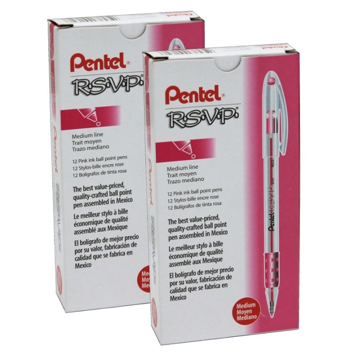Pentel® R.S.V.P.® Ballpoint Pen, Medium Point, Pink, Pack of 24