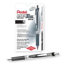 Pentel® EnerGel RTX Retractable Liquid Gel Pen, (0.7mm) Metal Tip, Medium Line, Black Ink, 1 Dozen