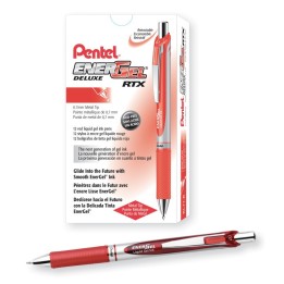Pentel® EnerGel RTX Retractable Liquid Gel Pen, (0.7mm) Metal Tip, Medium Line, Red Ink, 1 Dozen