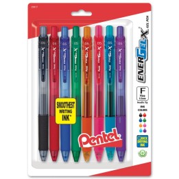 Pentel® EnerGel-X Retractable Liquid Gel Pen, (0.5mm) Needle Tip, Fine Line, Assorted Ink, 8-Pack