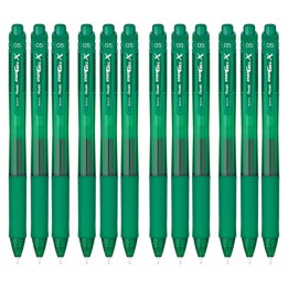 Pentel® EnerGel-X Retractable Liquid Gel Pen, (0.5mm) Needle Tip, Fine Line, Green Ink, 1 Dozen