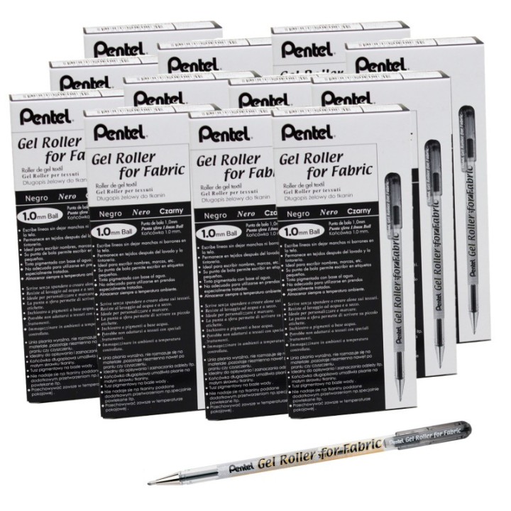 Pentel® Gel Roller for Fabric, Black, Pack of 12