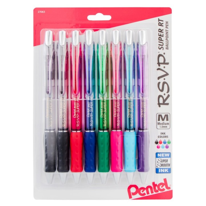 Pentel® R.S.V.P.® Super RT Retractable Ballpoint Pen, Assorted, Pack of 8