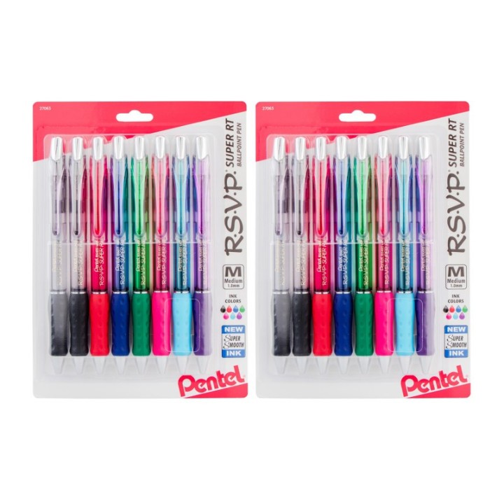 Pentel® R.S.V.P.® Super RT Retractable Ballpoint Pen, Assorted, 8 Per Pack, 2 Packs