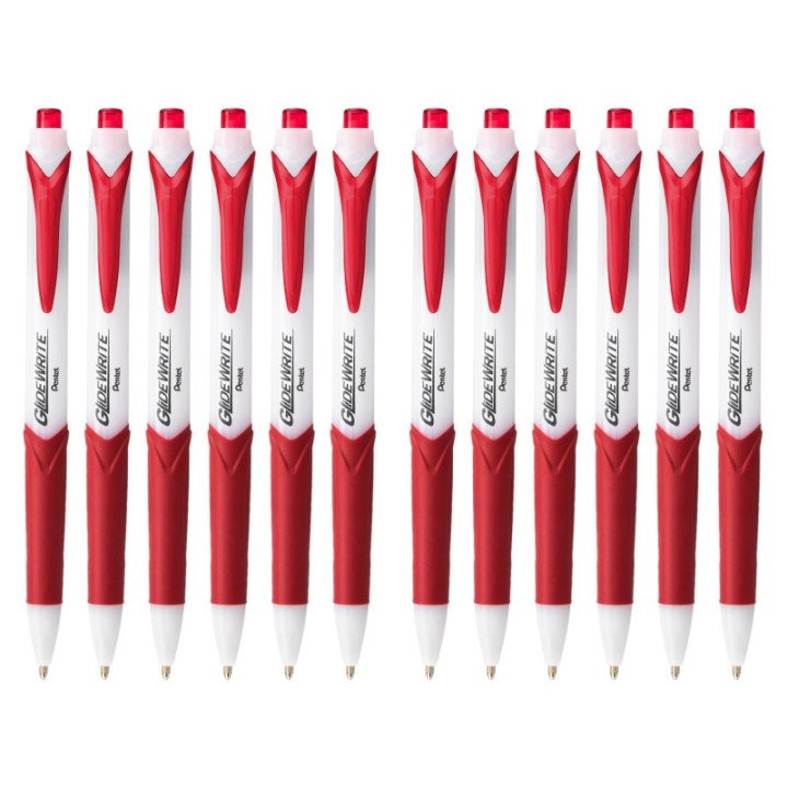 Pentel® GlideWrite Ballpoint Pen with TechniFlo Ink, (1.0mm) Medium Line, Red, 1 Dozen