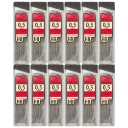 Pentel® HB Super Hi-Polymer Leads, 0.5mm, Black, 30 Per Pack, 12 Packs