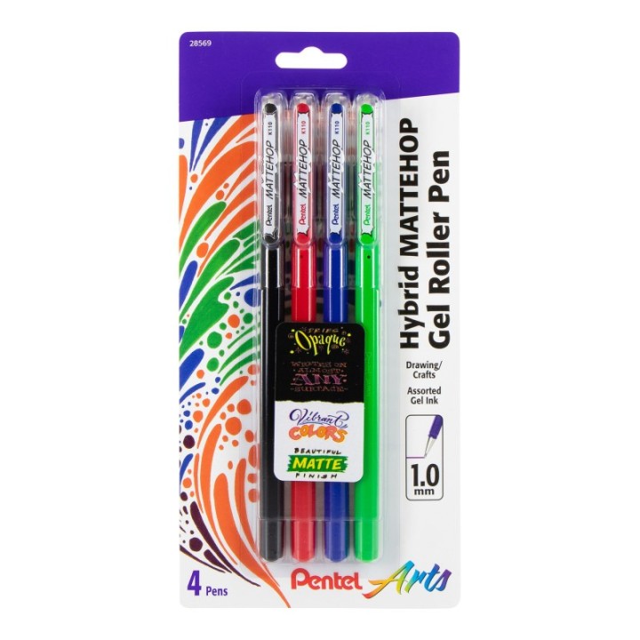 Pentel Arts Hybrid MATTEHOP Gel Roller, 1.0mm, Matte A/B/C/D Ink, Pack of 4