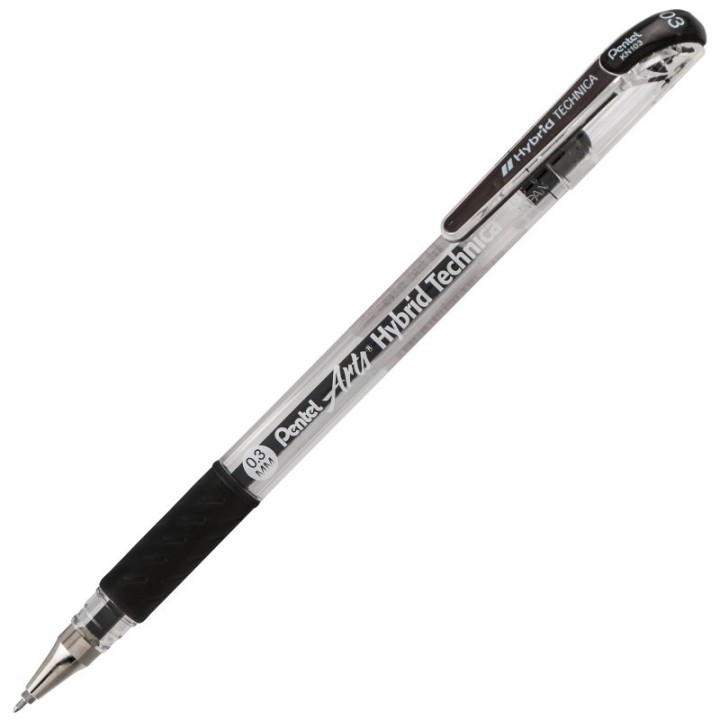 Pentel Arts Hybrid Technica (0.3mm) Gel Pen, Black Ink, Pack of 12