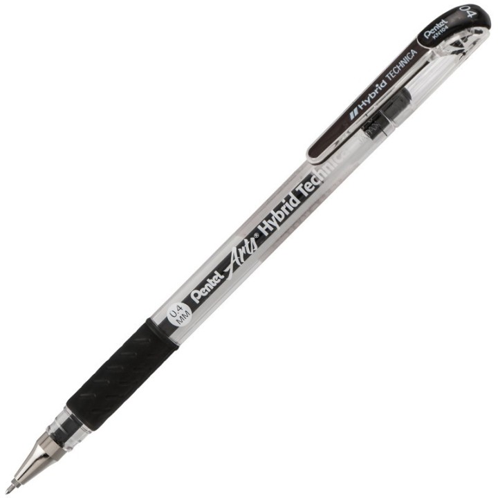 Pentel Arts Hybrid Technica (0.4mm) Gel Pen, Black Ink, Pack of 12