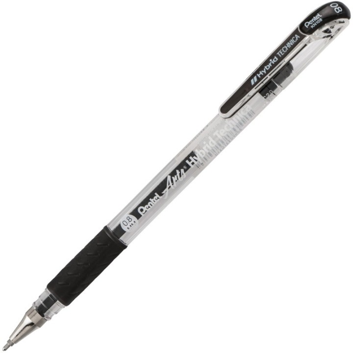 Pentel Arts Hybrid Technica (0.8mm) Gel Pen, Black, Pack of 12