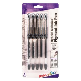 Pentel Arts Hybrid Technica Gel Pen, Assorted Tip Sizes (0.05, 0.1, 0.3, 0.5, 0.8), Black Ink 5-Pk