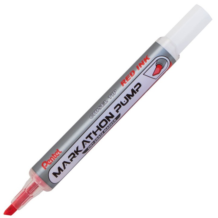 Pentel® Markathon Pump Dry Erase Marker, Chisel Tip, Red Ink, 1 Dozen