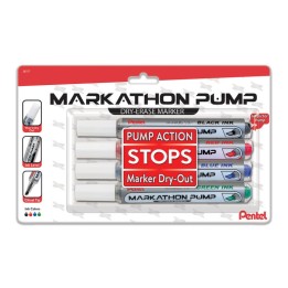 Pentel® Markathon Pump Dry Erase Marker, Chisel Tip, Assorted Colors, 4-Pack