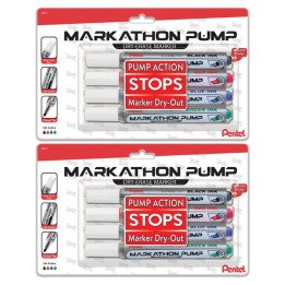 Pentel® Markathon Pump Dry Erase Marker, Chisel Tip, Assorted Colors, 4 Per Pack, 2 Packs