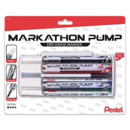 Pentel® Markathon Pump Dry Erase Marker, Chisel Tip, Assorted Colors, 4-Pack with Eraser