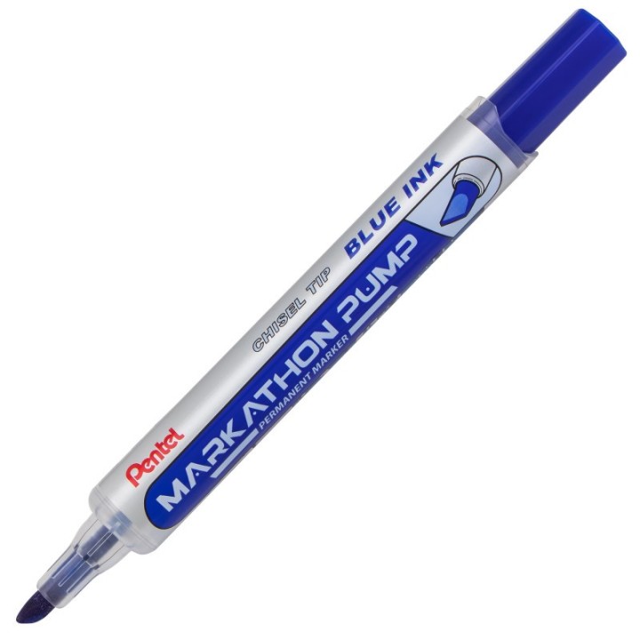Pentel® Markathon Pump Permanent Marker, Chisel Tip, Blue Ink, 1 Dozen