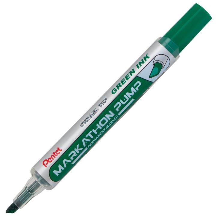 Pentel® Markathon Pump Permanent Marker, Chisel Tip, Green Ink, 1 Dozen