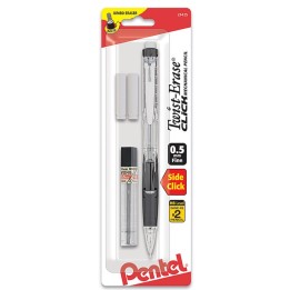 Pentel® Twist-Erase Click Mechanical Pencil (0.5mm) Clear Barrel, 1-Pack with Lead & 2 Erasers