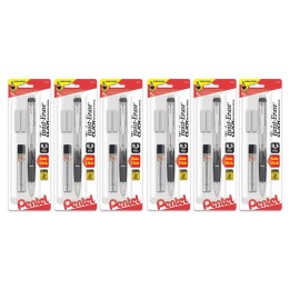 Pentel® Twist-Erase Click Mechanical Pencil (0.5mm) Clear Barrel, 1-Pack with Lead & 2 Erasers, Pack of 6