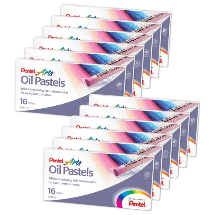 Pentel® Oil Pastel Set, 16 Colors, 12 Sets