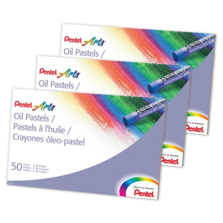 Pentel® Oil Pastels, 50 Per Pack, 3 Packs