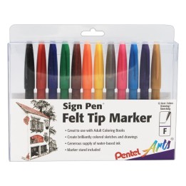 Pentel® Sign Pen®, Fine Point Color Markers, Assorted, Pack of 12