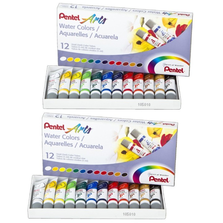 Pentel Arts Water Colors, 12 Per Set, 2 Sets