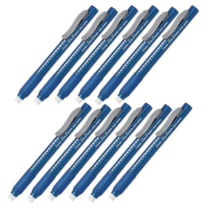 Pentel® Clic Erasers® Grip, Blue Barrel, Pack of 12