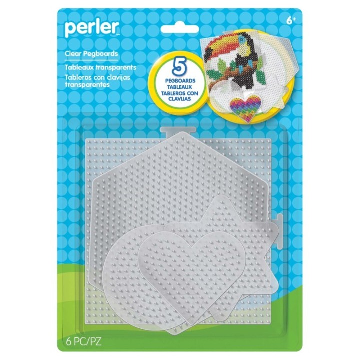 Perler™ Small & Large Basic Shapes Clear Pegboards, Pack of 5