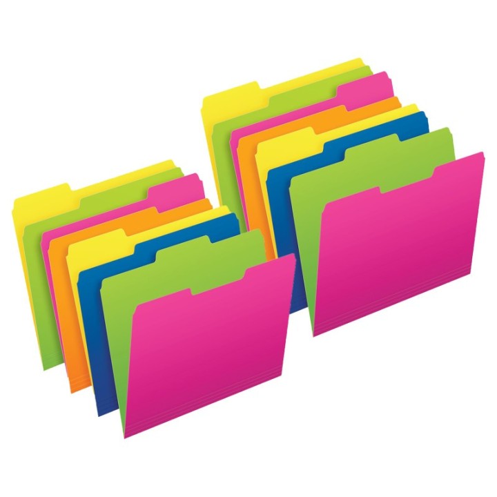 Pendaflex® Twisted Glow File Folders, Letter Size, Assorted Colors, 1/3 Cut, 12 Per Pack, 2 Packs
