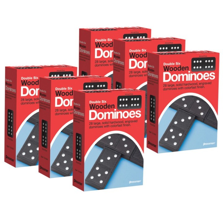 Pressman Double Six Wooden Dominoes Game, 6 Packs