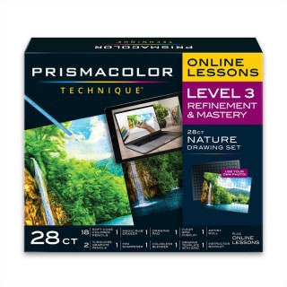 Prismacolor® Technique, Art Supplies and Digital Art Lessons, Nature Drawing Set, Level 3, Waterfall Landscape Drawing, 28 Count