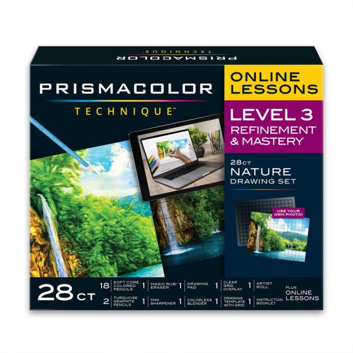 Prismacolor® Technique, Art Supplies and Digital Art Lessons, Nature Drawing Set, Level 3, Waterfall Landscape Drawing, 28 Count